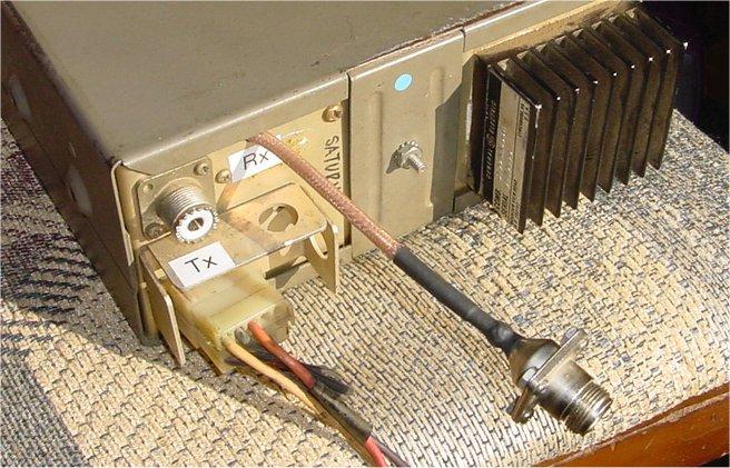 RX coax out the back - Note clearance to cover and hood on RF connector.